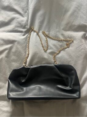 Black Slouchy Clutch with Detachable Chain for Crossbody